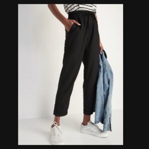 High-Waisted Linen-Blend Straight Cropped Pants